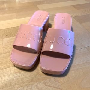 Gucci Pink Rubber Slide Sandals, Worn Once, 7